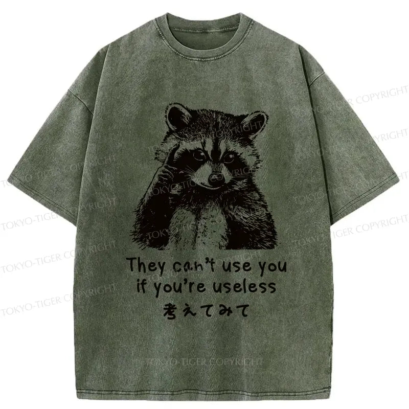 Kyoto-Lion Funny Raccoon Quotes Washed T-Shirt