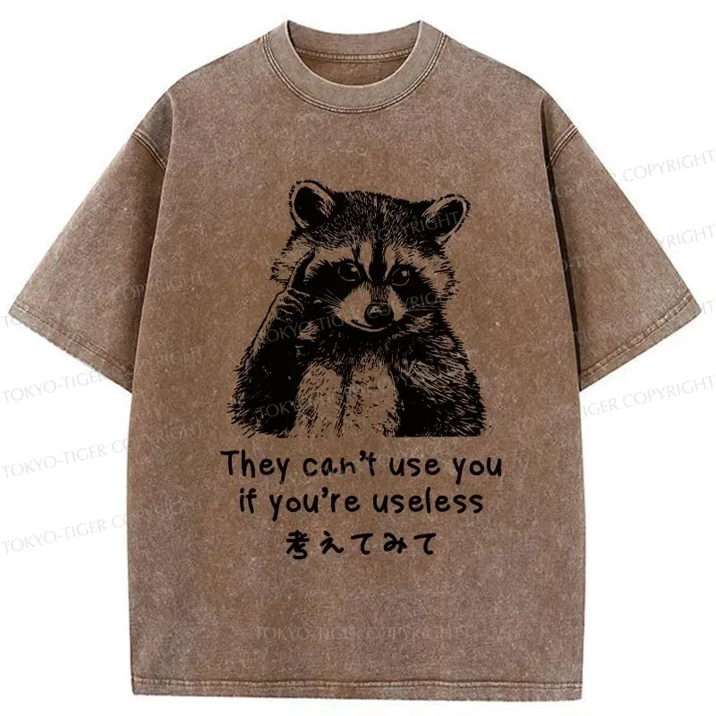 Kyoto-Lion Funny Raccoon Quotes Washed T-Shirt