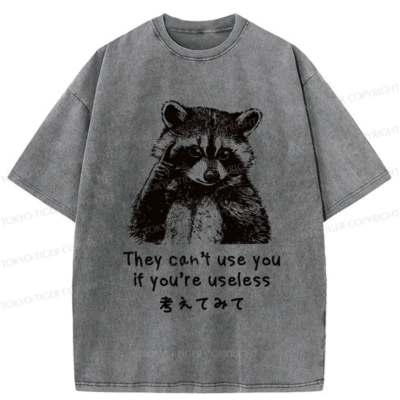 Kyoto-Lion Funny Raccoon Quotes Washed T-Shirt