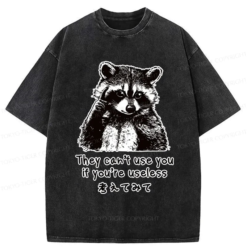 Kyoto-Lion Funny Raccoon Quotes Washed T-Shirt