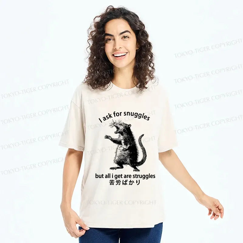 Kyoto-Lion Funny Mouse Asking For Snuggles Washed T-Shirt