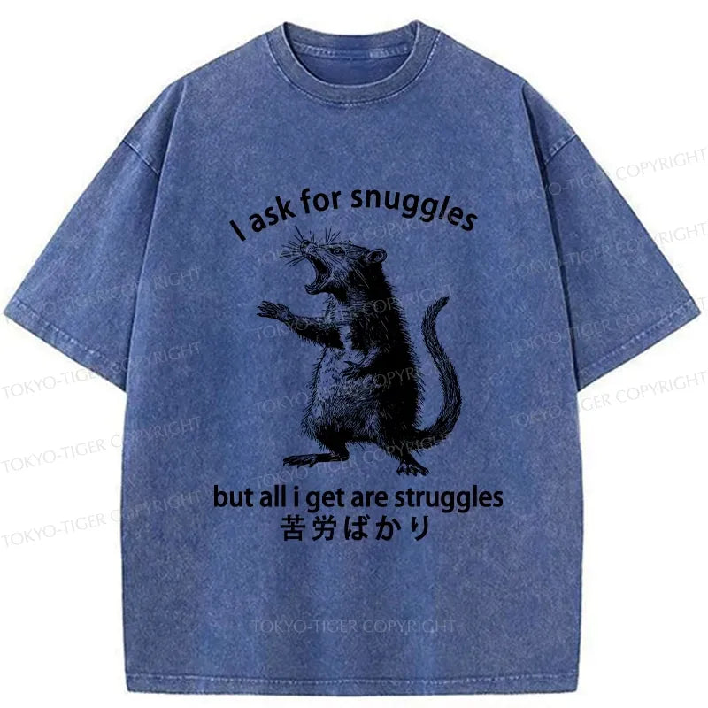 Kyoto-Lion Funny Mouse Asking For Snuggles Washed T-Shirt