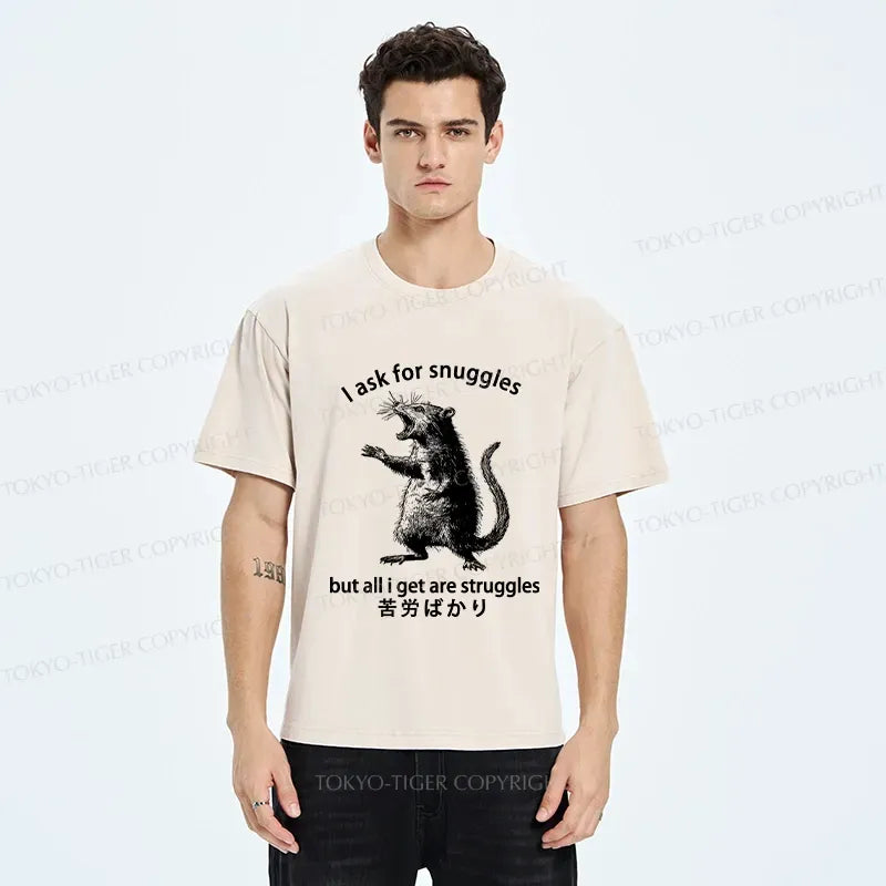 Kyoto-Lion Funny Mouse Asking For Snuggles Washed T-Shirt