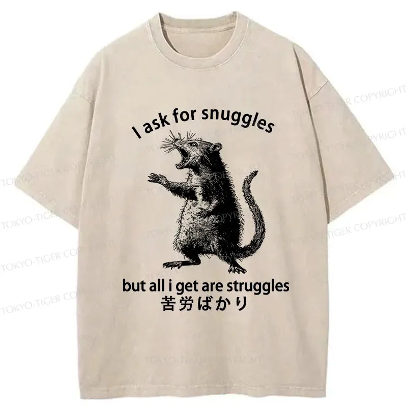 Kyoto-Lion Funny Mouse Asking For Snuggles Washed T-Shirt
