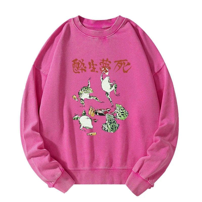 japanese frog kanji washed sweatshirt gift for him