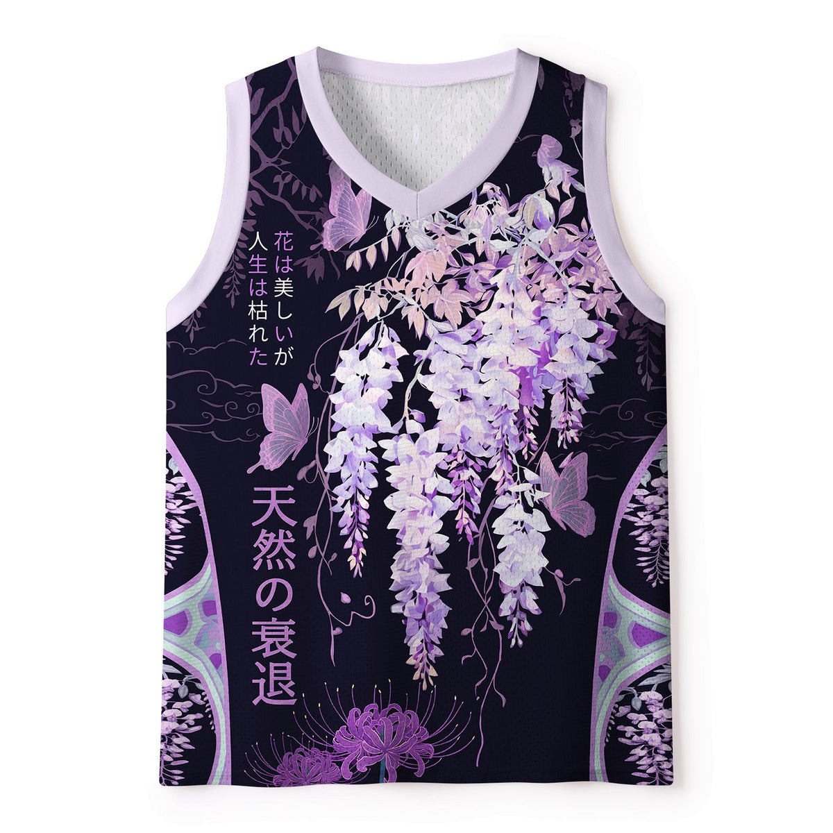 Kyoto-Lion Wisteria Jpanese Flowers Mesh Tank Top