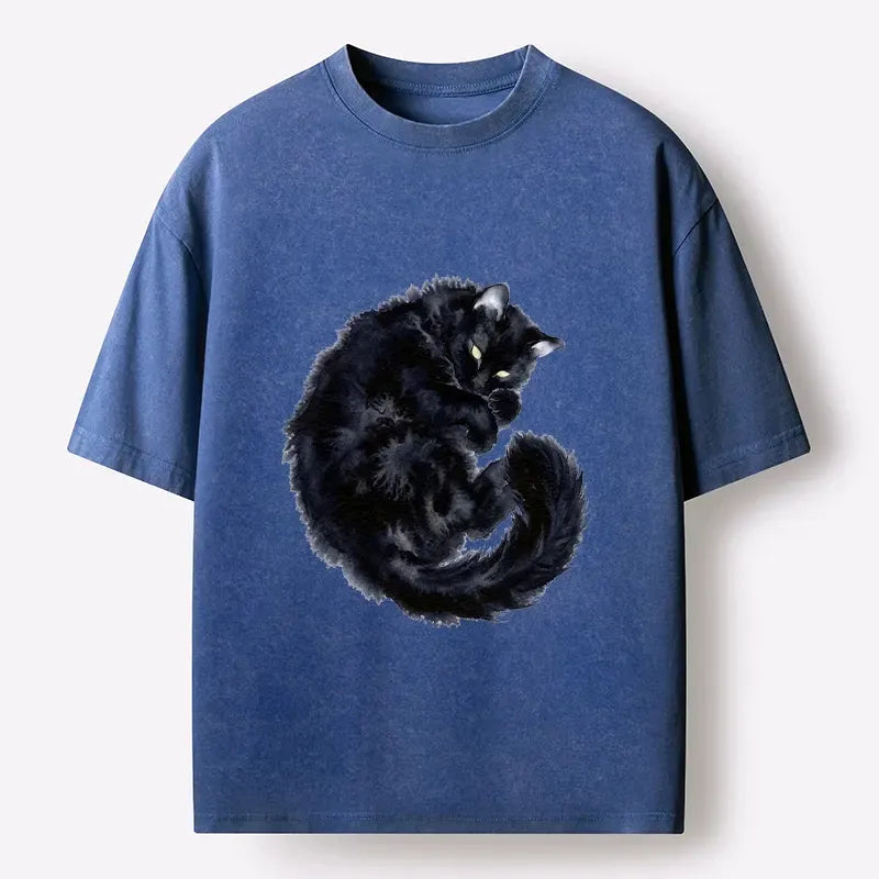 Washed Unisex Cat Tee for Summer