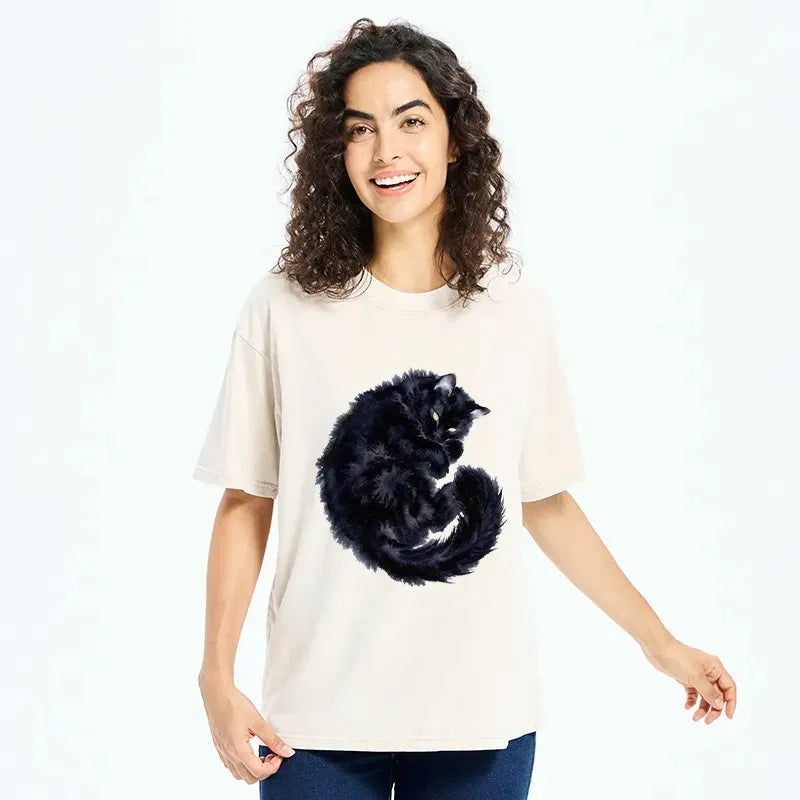 Washed Unisex Cat Tee for Summer
