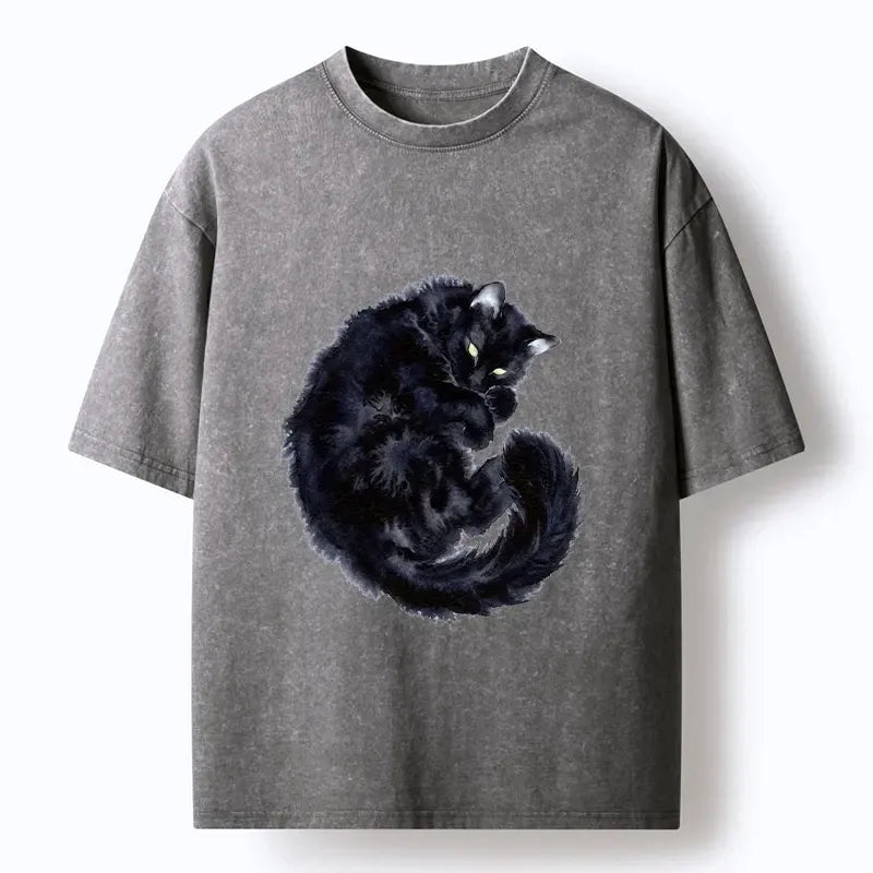 Washed Unisex Cat Tee for Summer