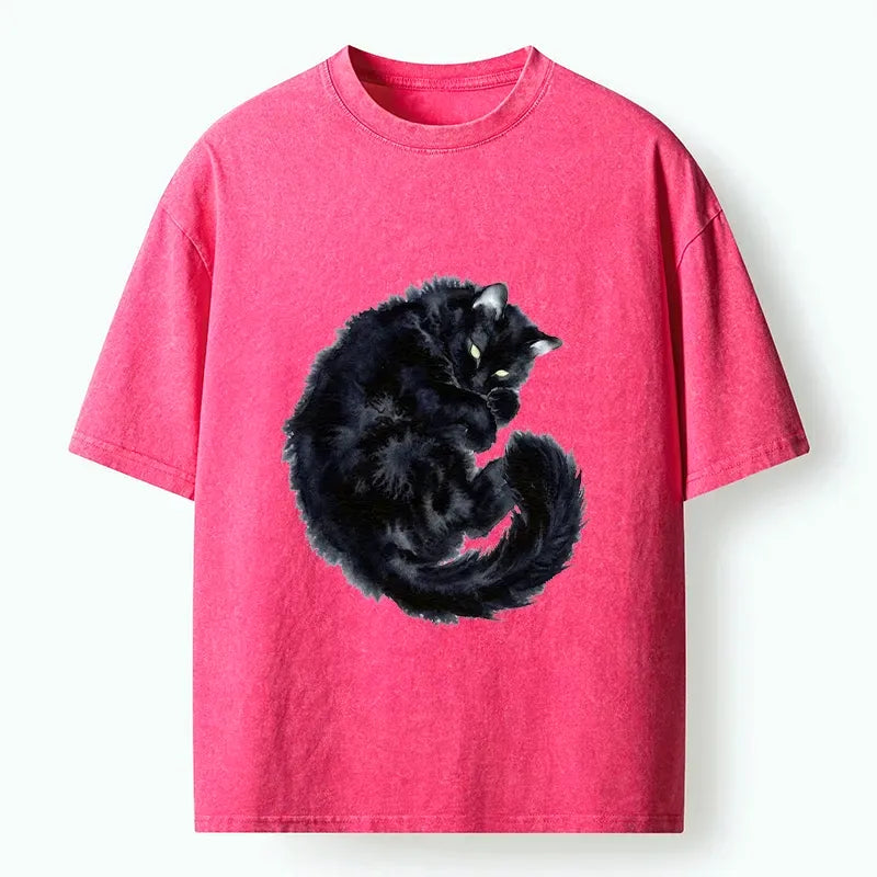 Washed Unisex Cat Tee for Summer
