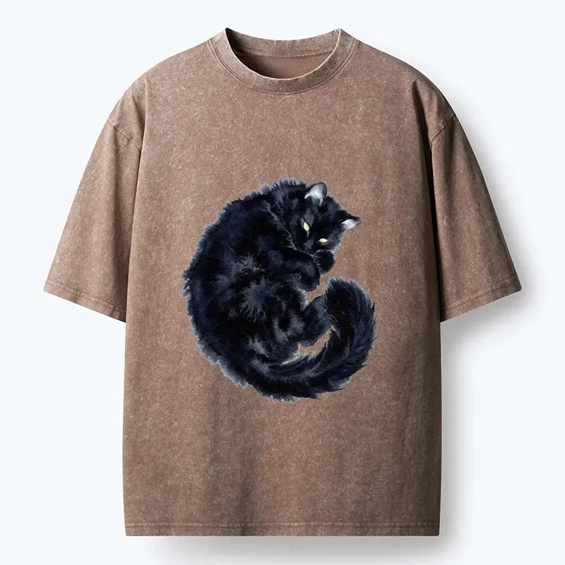 Washed Unisex Cat Tee for Summer