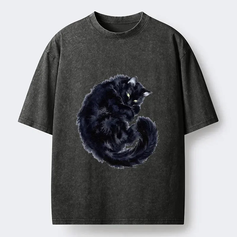 Washed Unisex Cat Tee for Summer