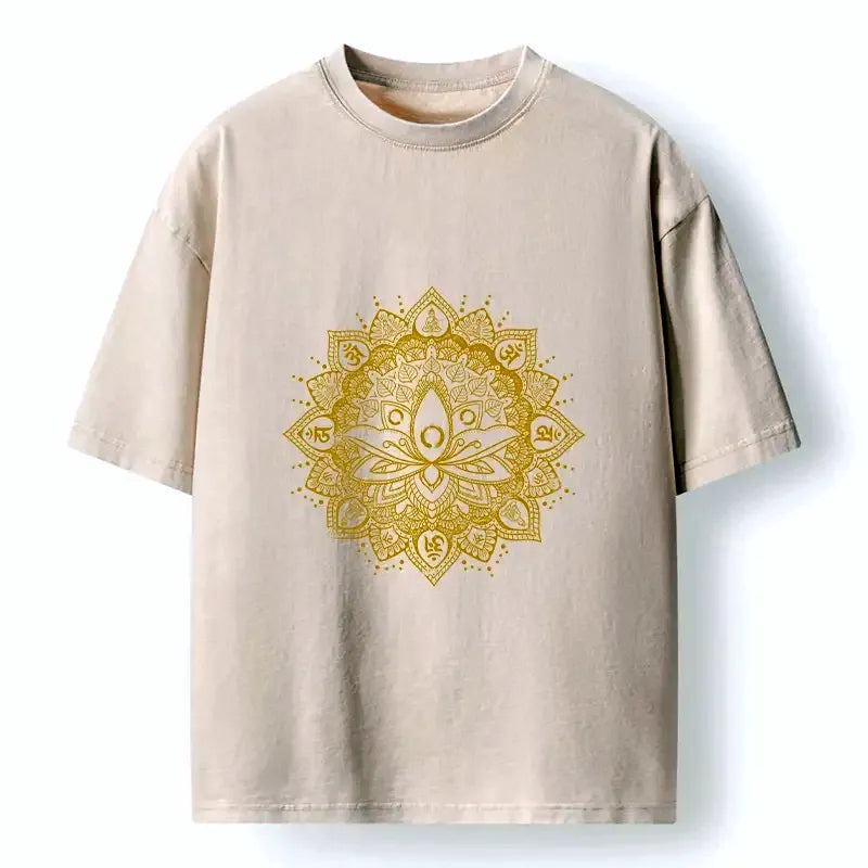 Kyoto-Lion Serene Golden Lotus Washed T-Shirt