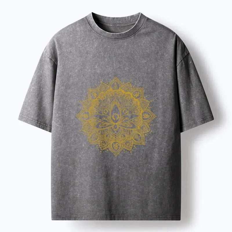 Kyoto-Lion Serene Golden Lotus Washed T-Shirt
