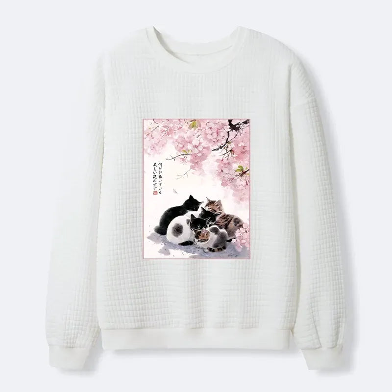 Japanese Sakura Garden Waffle Sweatshirt for Women