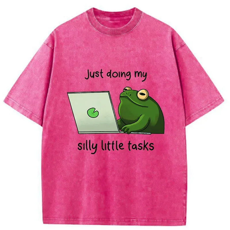 Kyoto-Lion Silly Frog Is Working Washed T-Shirt