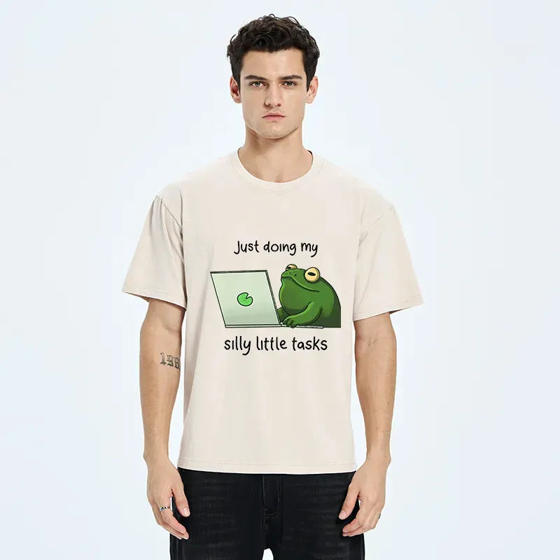 Kyoto-Lion Silly Frog Is Working Washed T-Shirt