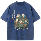 Japanese Samurai Cat T-Shirt for Daily Wear