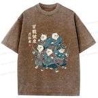 Kyoto-Lion Five Cat Samurai Washed T-Shirt