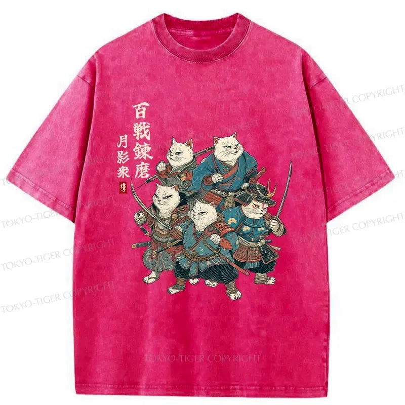 Japanese Samurai Cat T-Shirt for Daily Wear