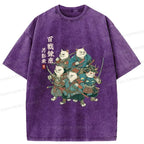 Kyoto-Lion Five Cat Samurai Washed T-Shirt