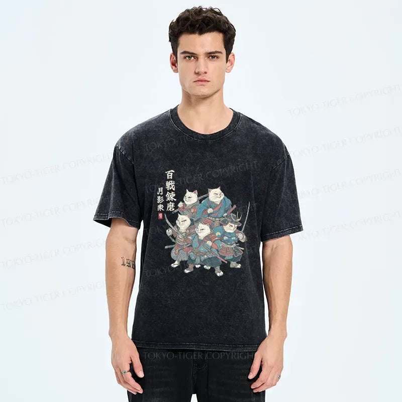 Vintage Washed Samurai Cat T-Shirt Best Seller
