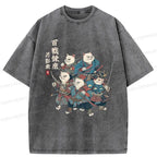 Kyoto-Lion Five Cat Samurai Washed T-Shirt