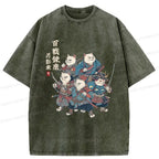Kyoto-Lion Five Cat Samurai Washed T-Shirt
