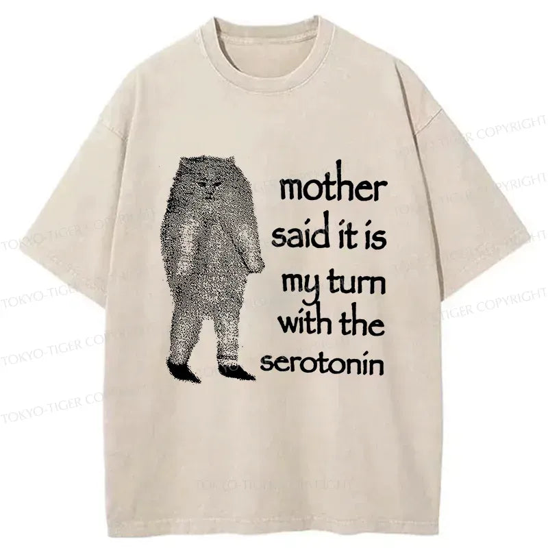 Kyoto-Lion Cat Lacking Serotonin Washed T-Shirt