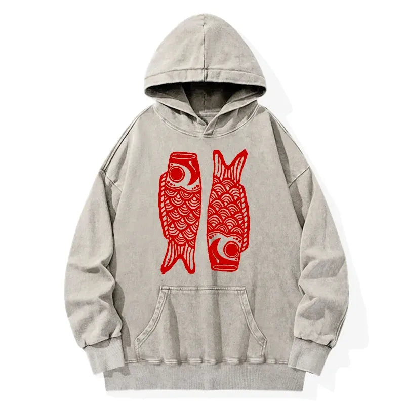 Kyoto-Lion Retro Carp Streamer Washed Hoodie