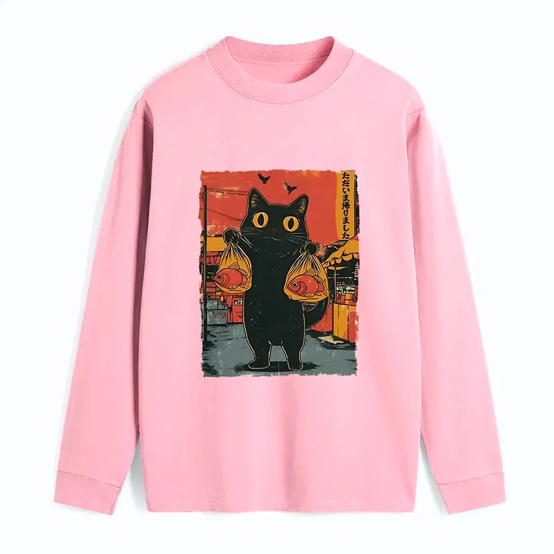 Japanese Classic Cat T-Shirt for Daily Wear