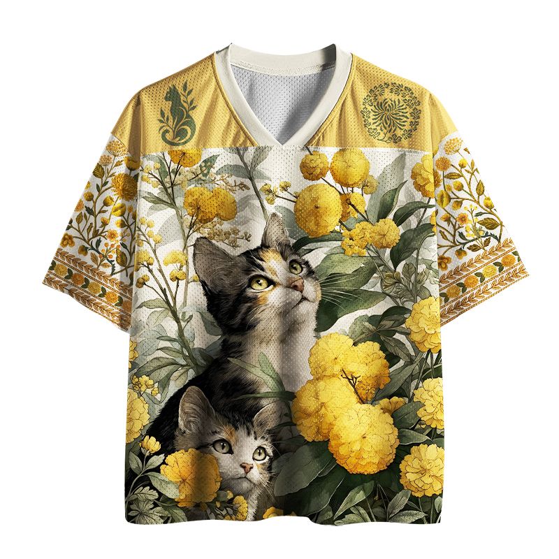 Kyoto-Lion Vintage Floral Cat #66 Mesh Jersey