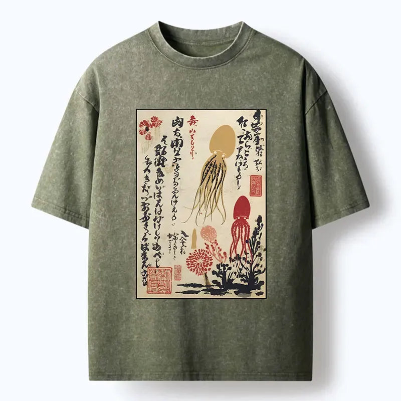 Japanese Ukiyoe Octopus T-Shirt for Daily Wear