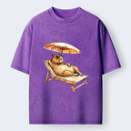 Kyoto-Lion Funny Capybara Chilling Under The Sun Washed T-Shirt