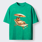 Kyoto-Lion Funny Capybara Chilling Under The Sun Washed T-Shirt