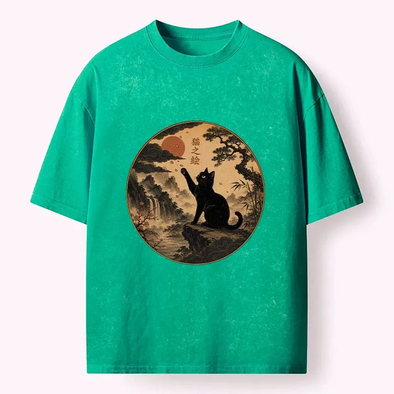 Serene Nature Scene Cat T-Shirt for Vacation