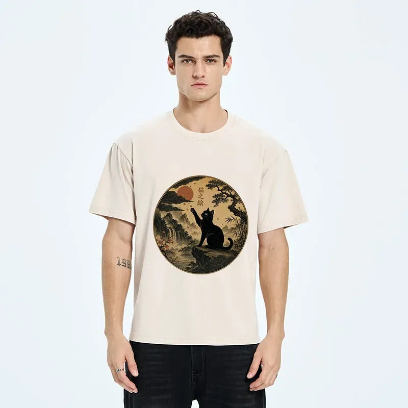 Serene Nature Scene Cat T-Shirt for Vacation