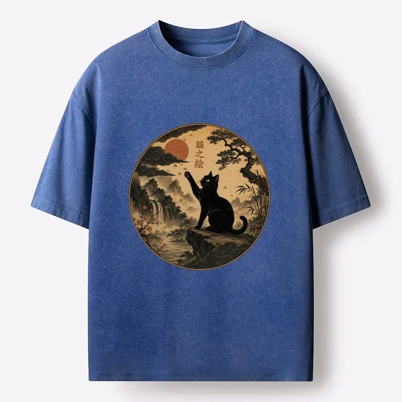 Japanese Ink Black Cat Washed T-Shirt