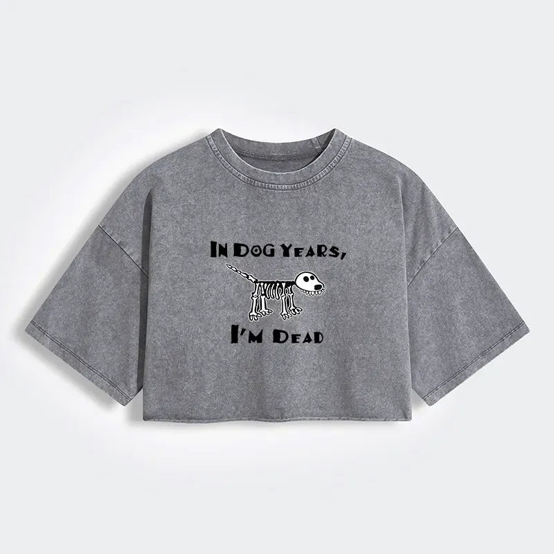 Funny Old Dog Meme Washed Crop T-Shirt