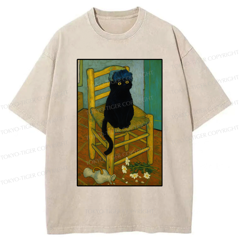 Kyoto-Lion Black Cat or Van Gogh Washed T-Shirt