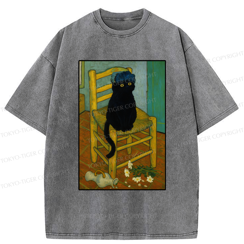 Kyoto-Lion Black Cat or Van Gogh Washed T-Shirt