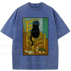Kyoto-Lion Black Cat or Van Gogh Washed T-Shirt