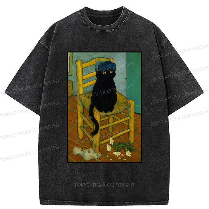 Kyoto-Lion Black Cat or Van Gogh Washed T-Shirt