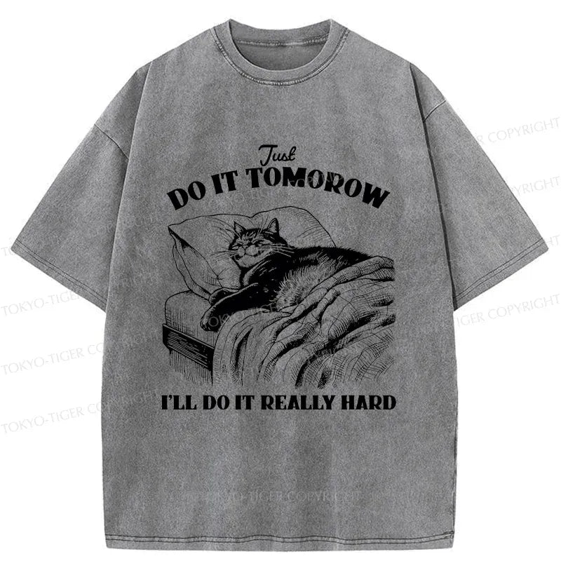 Washed Unisex T-Shirt with Cat Design