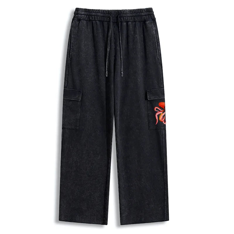 Kyoto-Lion Colorful Octopus Art Washed Utility Sweatpants