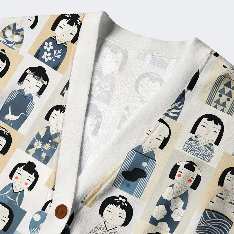 Kyoto-Lion Kokeshi Japan Ugly Cardigan Sweater