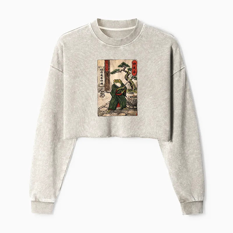 Kyoto-Lion Samurai Frog Training Washed Crop Sweatshirt