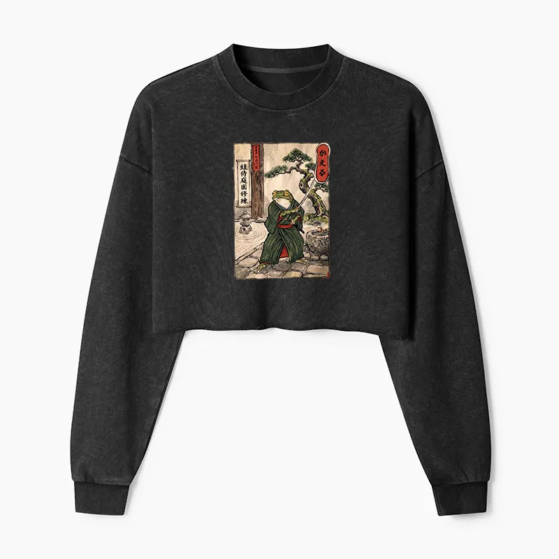 Kyoto-Lion Samurai Frog Training Washed Crop Sweatshirt