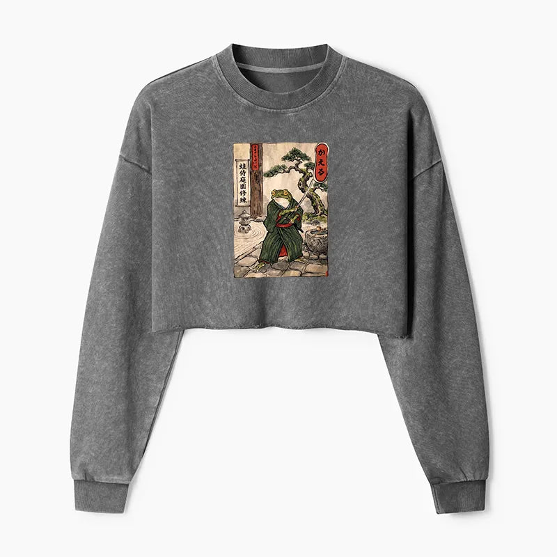 Kyoto-Lion Samurai Frog Training Washed Crop Sweatshirt
