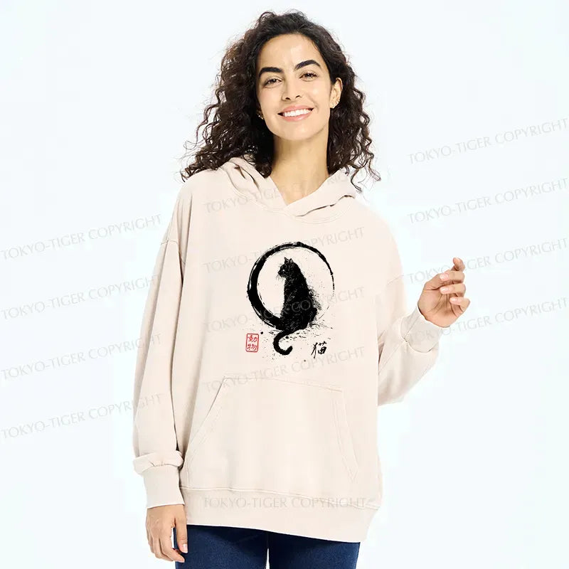 Retro Japanese Black Cat Hoodie for Daily Wear